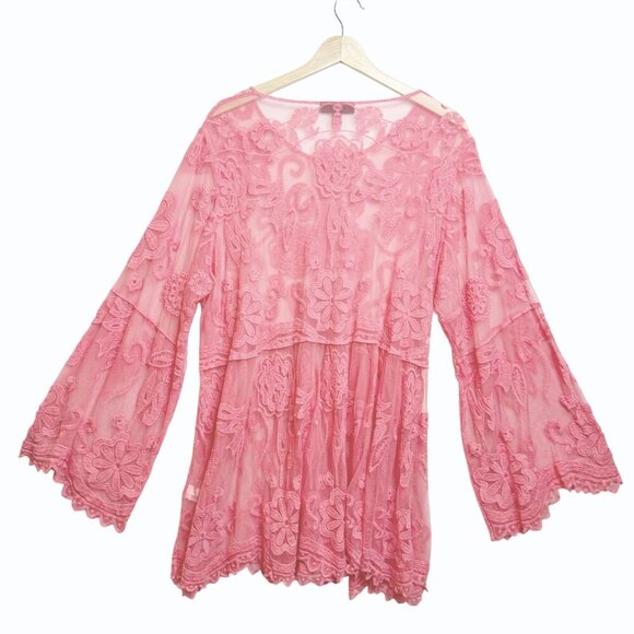 Lane Bryant Embroidered Sheer Mesh Babydoll Top Sz 18/20 Romantic Porcelain Rose - Picture 6 of 10